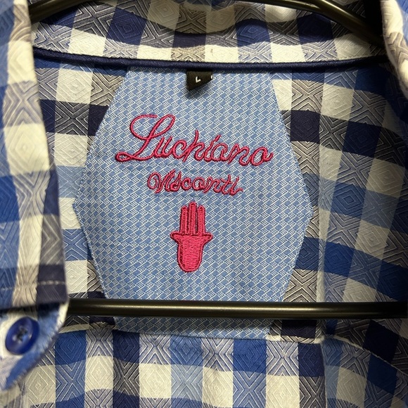 Luchiano Visconti Blue and White Checkered Men's Shirt Mens size large - Picture 3 of 6